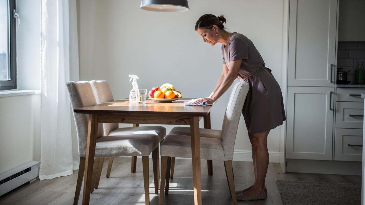 zena-drveni-sto-brisanje